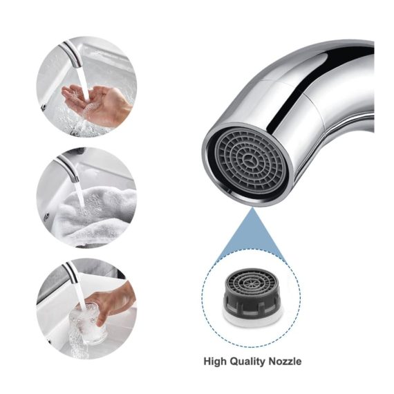 360 Grad drehbarer Touch-On-Wasserhahn aus hochwertigem Chrom-Messing für Bad und Küche - Einhebelmischer Waschtischarmatur mit 60CM Schlauch für Badezimmer/Küche