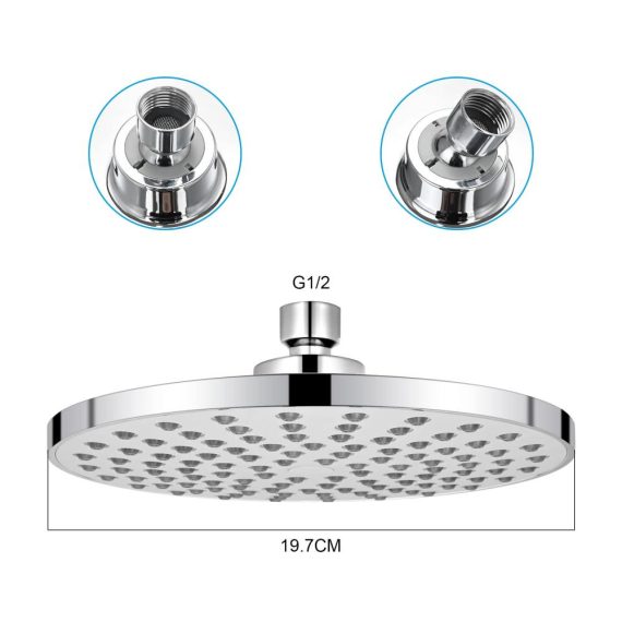 8 Zoll Round Regenduschkopf - Wassersparend 360° Verstellbar Anti-Kalk-Düsen Auslaufsicher - Ideal für Universalanschluss