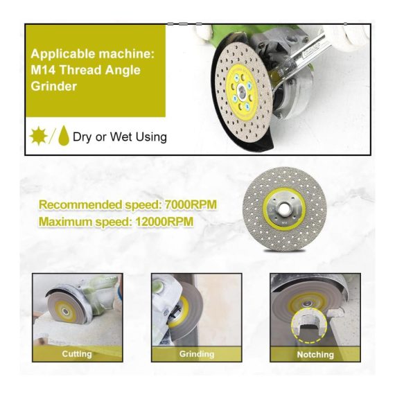 Diamant-Trennscheibe 125mm - Hochleistungs Vakuumgelötet für Marmor Granit Beton & Porzellanfliesen - Doppelseitige Diamantscheibe mit M14 Gewinde von SANLEETEK