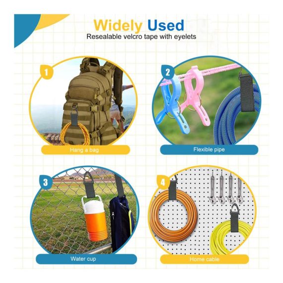 Wiederverwendbare Kabelriemen - 10 Stück Klettband mit Öse Wiederverschließbarer Aufbewahrungsgurt inklusive Karabiner - Ideal für Kabel Drähte und Seile (Drei Größen verfügbar