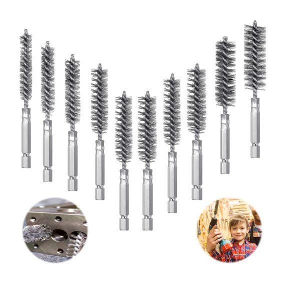 Drahtbürsten Set (10 Stück) - Bohrmaschinenbürsten für vielseitige Anwendungen Polieren Schleifen Entrosten Entgraten. Zylindrische Drahtbürsten in verschiedenen Größen mit Sechskantstange 1/4 und Edelstahl-Lochbürste für effektive Reinigung. Professionelles Werkzeug für präzise Ergebnisse