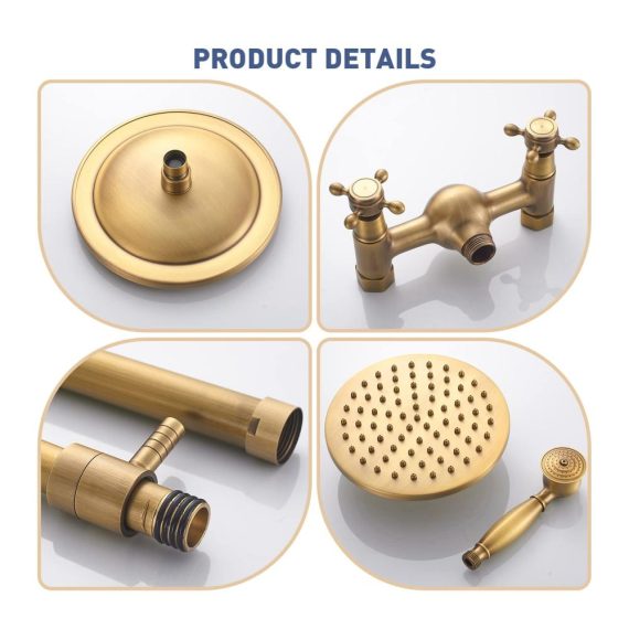 Antike Messing Duschsysteme – Solepearl Retro Duscharmatur mit Regendusche und Handbrause – Zwei Griffe inklusive