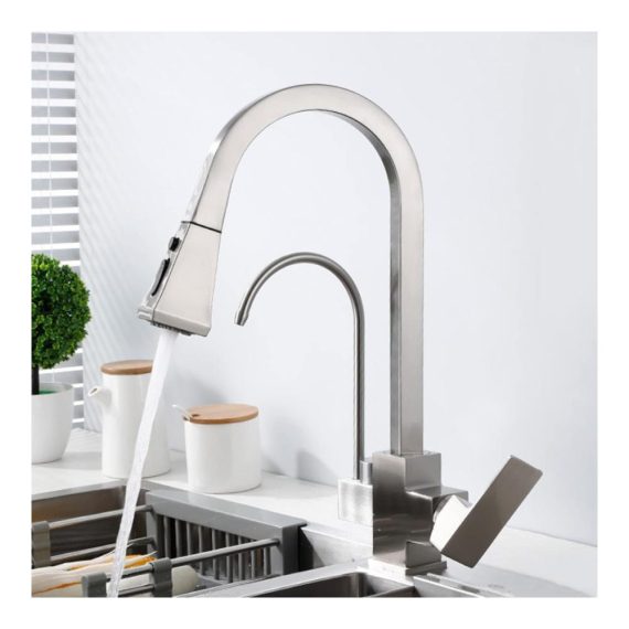 3-in-1 Ausziehbarer Küchenwasserhahn mit Touch-Funktion und 3 Sprühmodi - Wasserfilter Trinkwasserhahn und Chrommischbatterie (Gebürstetes Nickel