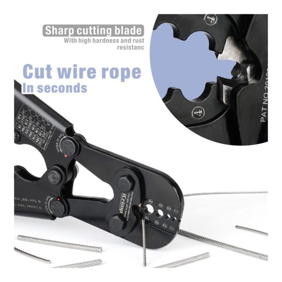 iCrimp IWS-1608M-C Crimpzange | Multi-Durchmesser Crimpwerkzeug für Drahtseile und Drahtseilhülsen | Integrierter Abschneider | 1.19mm bis 3.18mm Bereich | Professionelle Crimpzange