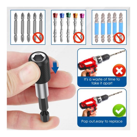 Magnetischer Chrom-Vanadium Bohrer-Verlängerungsset 6 Stück Schnellspanner 1/4 Zoll Sechskantschaft Schraubendreher-Bithalter Adapter für Schrauben Muttern Bohrer - Langlebiger Stahl-Extender