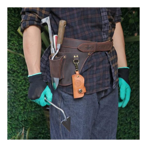 Leder Werkzeugtasche für Elektriker und Tischler – Verstellbare Gartenwerkzeugtasche in Dunkelbraun (26 x 22 cm