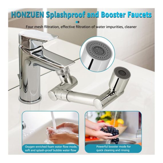 1440° Drehbarer Wasserhahn mit Perlator – Spritzwassersparender Luftsprudler und Filter für Küchen- und Badarmaturen – Flexibel und Schwenkbar Innovativer Strahlregler Aufsatz für maximale Wasserersparnis