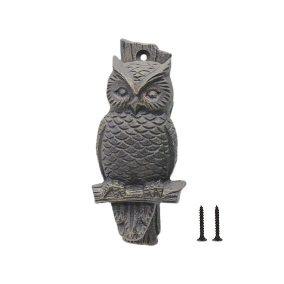Gusseisen Eulentürklopfer - Mini Metallklopfer für Outdoor-Gebrauch - Rustikaler Türgriff für Wandmontage mit Schrauben