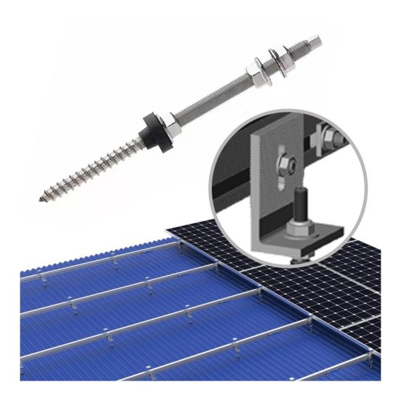 Edelstahl Holzschrauben M10x200mm/250mm - Höhenverstellbare Stockschrauben für PV Anlagen Montage auf Gebäudedächern (4/6 Stück
