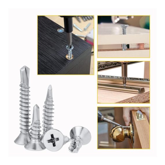 Blechschrauben HSEMALL 300PCS M4.2 M4.8 Edelstahl Selbstschneidende Schrauben mit Phillips Senkkopf und Selbstbohrfunktion – Set inklusive zwei Cross Bits