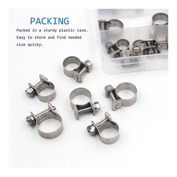 Edelstahl Mini Schlauchschellen Set - 28 Stück Jubilee-Benzinrohrschellen (7-18mm) für sichere Rohrfixierung und Schraubzwingen-Anwendungen