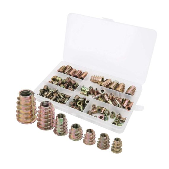 100 Stück Gewindeeinsätze für Holz | M4-M10 | Sechskant Laufwerk | Möbel-Schraubeneinsätze 10-25mm | Befestigungsmuttern-Set