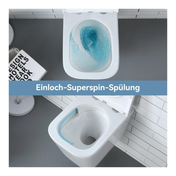 Moderne wandhängende Toilette aus weißer Keramik - Quadratisches Design mit WC-Sitz Siphon und sanfter Schließung - Leicht zu reinigen für Gästezimmer und Bad