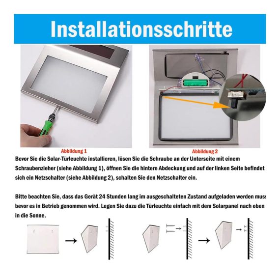 Solar Edelstahl Hausnummer mit LEDs Dämmerungsschalter IP65 Wasserdicht - Hausnummernbeleuchtung für Außen inklusive Zahlen 0-9 und Buchstaben a-h