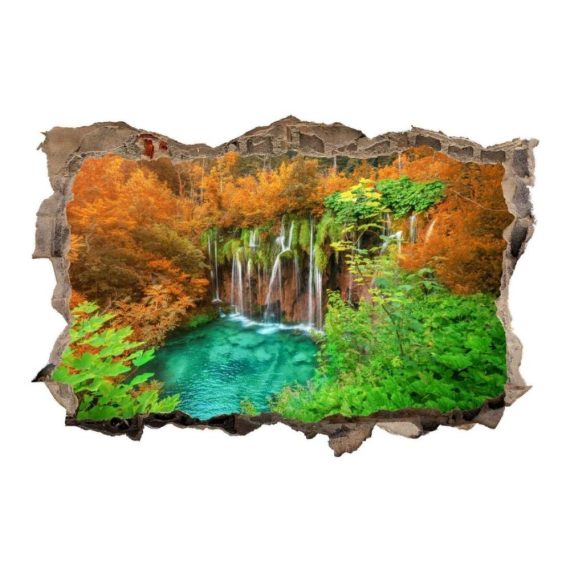 3D Effekt Tapeten Sticker | Wandaufkleber Wasserfall Dschungel Natur - Optische Täuschung Dekoration für Raum und Wohnzimmer - 80x120cm Größe