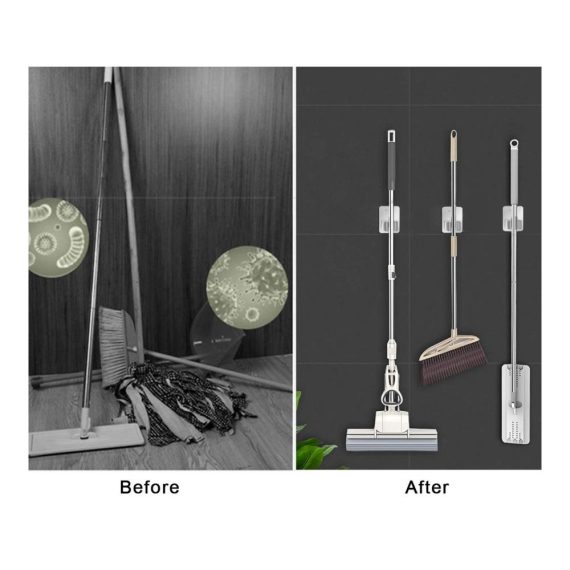 MaoXinTek Mop Halter Edelstahl - Wandhalterung für Besen und Geräte - Set mit 4 Haltern - Selbstklebend für Zuhause Küche Bad Garage und Garten