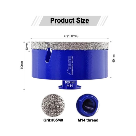 Diamantbohrer 100mm mit M14-Gewinde für Fliesen Glas Porzellan Marmor Keramik Granit Ziegelstein - Professioneller Fliesenschneider und Bohrkronen-Set