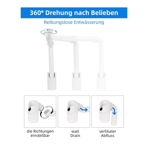 360° verstellbarer Raumsparsiphon - Hibbent 1 1/4 Zoll Geruchsverschluss & Abflussrohr für das Badezimmer-Waschbecken