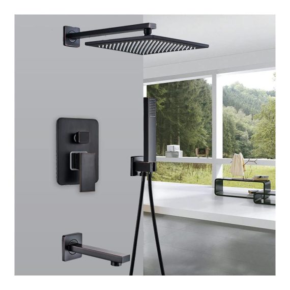 16-Zoll Schwarz Bronze Regendusche Wandmontierter Wasserhahn für Badewannen- und Duschsysteme