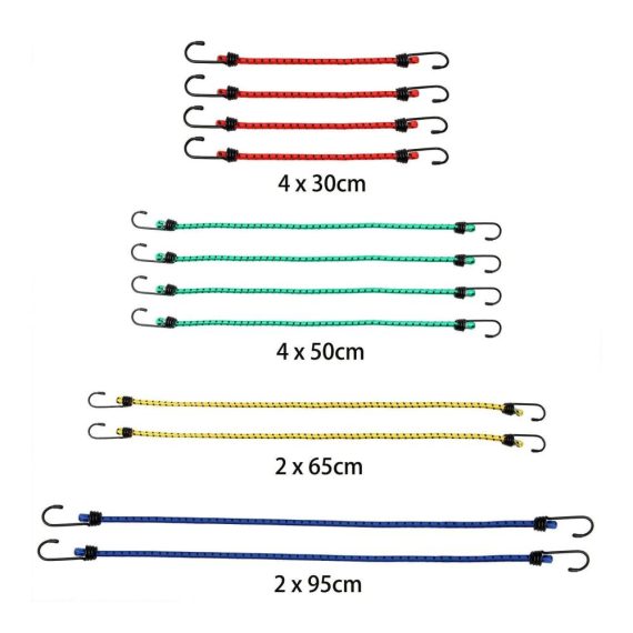 12er Set Gummiseile Robuste Transport- und Gepäckspanner 30-95cm - Gummispanner für sicheres Befestigen und Spannen