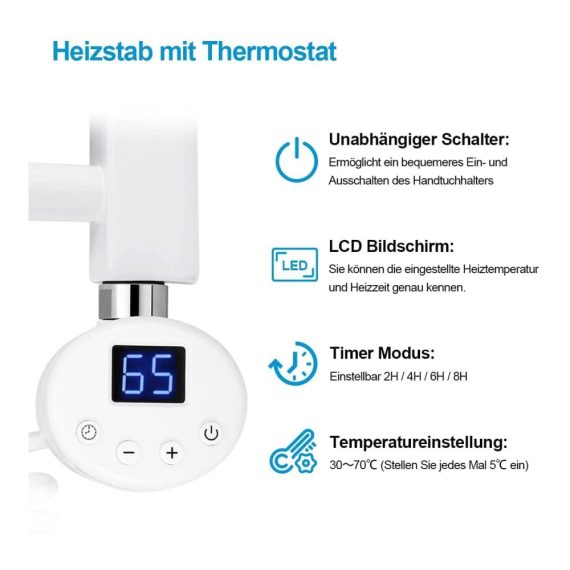 Heizkörper Heizstab - Elektronischer Temperaturregler Thermostat Timing-Funktion - Weiß 900 Watt