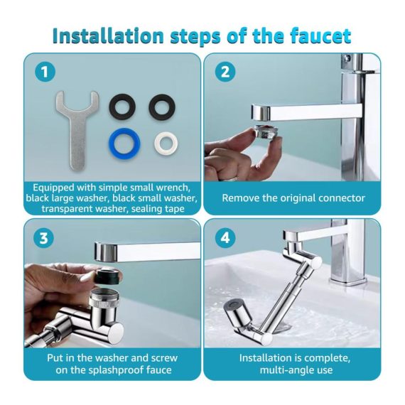 1440° Drehbarer Wasserhahn mit Perlator – Spritzwassersparender Luftsprudler und Filter für Küchen- und Badarmaturen – Flexibel und Schwenkbar Innovativer Strahlregler Aufsatz für maximale Wasserersparnis