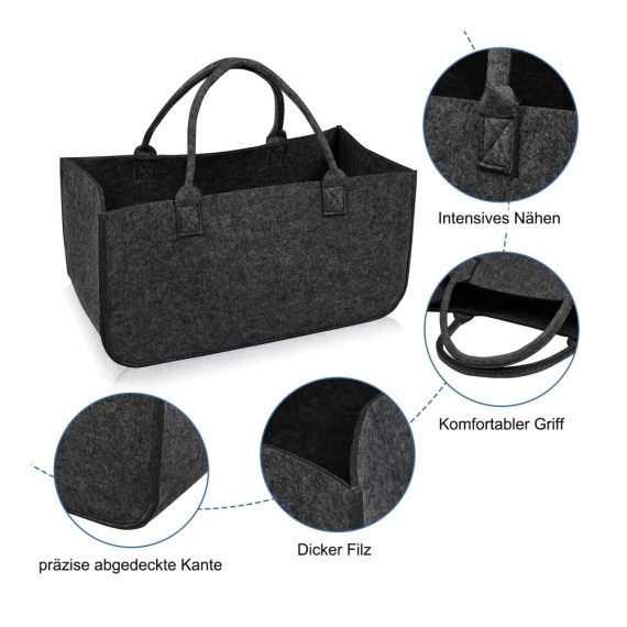 Holzkörbe Brennholz Tasche 2 Stück - Filz Tragetasche 30 kg Kapazität - Robuste Multifunktionshandtasche für Einkäufe und Transport