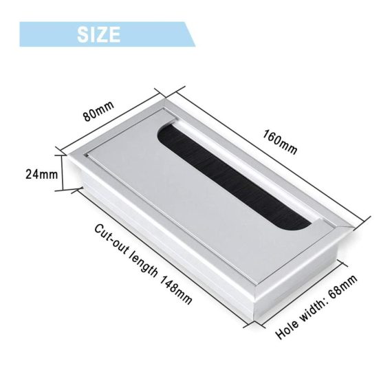Aluminium Kabeldurchführung 2er Set 80x160mm für Tisch & Büro - Eingebettetes Design in Silber für optimale Kabelführung