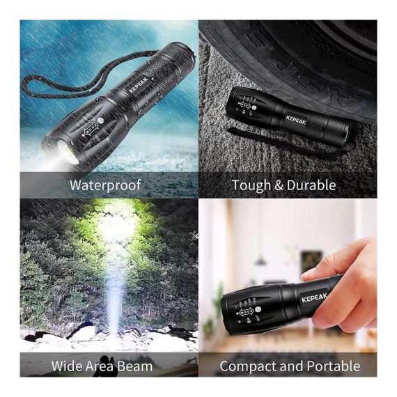 1000 Lumen LED Taschenlampen Set - Wasserdichte Zoombare Campinglichter mit 5 Lichtmodi - Batteriebetrieben Ideal für Outdoor Wandern Notfall - Kompakte Handleuchten 2 Stück