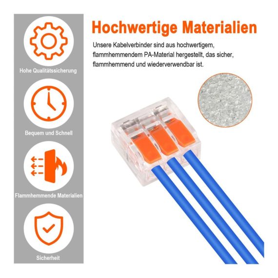 Premium Elektro Anschlussklemmen 60er Set Kabelverbinder & Kits - Neue Lüsterklemmen mit Betätigungshebel für 4mm² Leiter - Vielseitige Verbindungsklemmen für Feste Kabel (2-5 Leiter) - Optimale Kombinationsmöglichkeiten