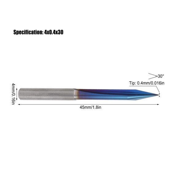 CNC-Fräser-Bit-Set 5-teiliges V-förmiges Gravur-Bit mit Nano-Blau-Beschichtung 2-schneidiges Wolframstahl-Schriftzug-Schnitzwerkzeug 4 mm Schaft – Ideale Präzision für gerade Einsätze und 30° Gravuren