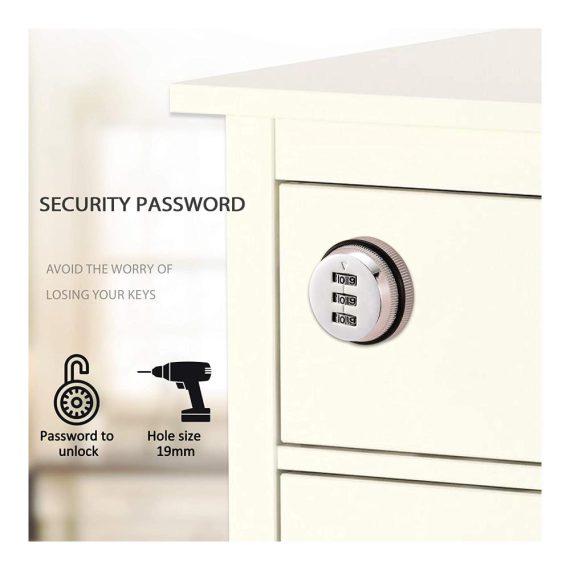 3-stelliges Chrom-Zahlenschloss für Sicherheit - Ideales Nocken- Schrank- Briefkasten- und Türschloss mit Code für Büro Zuhause und Aufbewahrung
