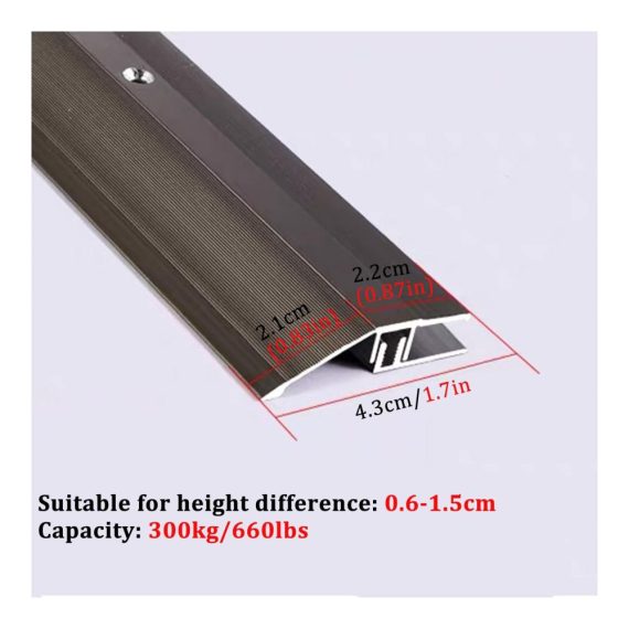 Übergangsprofil Türschwelle aus Aluminiumlegierung – Rutschfester Bodenübergang mit 43 cm Breite und Kantenschutzstreifen für Flur Unebenheiten 90–150 cm