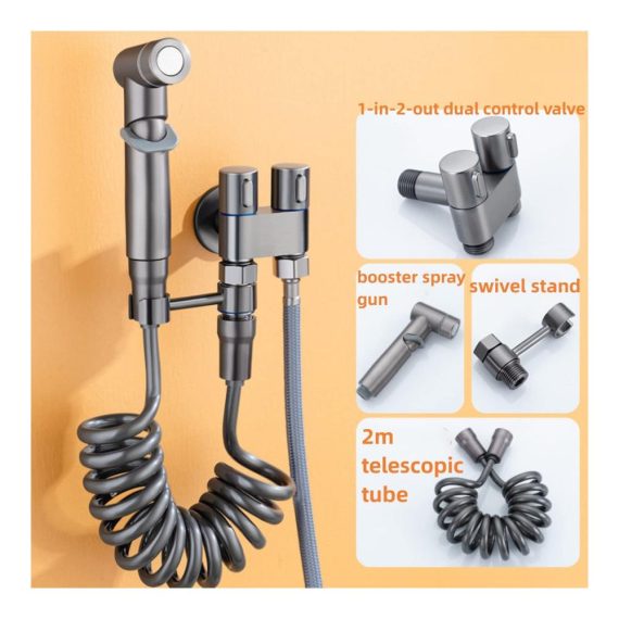 2-in-1 Bidet and Shower Control Valve with Dual Handles - Bathroom Faucet Set for Bidet and Shower Use (Gray