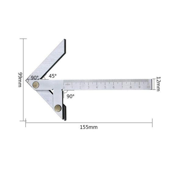 Edelstahl Zimmermannswinkel Präziser Mittelfinder & Winkelmesser (100x70mm Silber) für exakte Holzbearbeitung