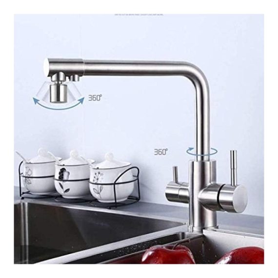 Brushed Nickel Kitchen Faucet with Purified Water Spout - Two-Handle Mixer Faucet for Kitchen Taps Hot Cold Deck Mounted Two Modes