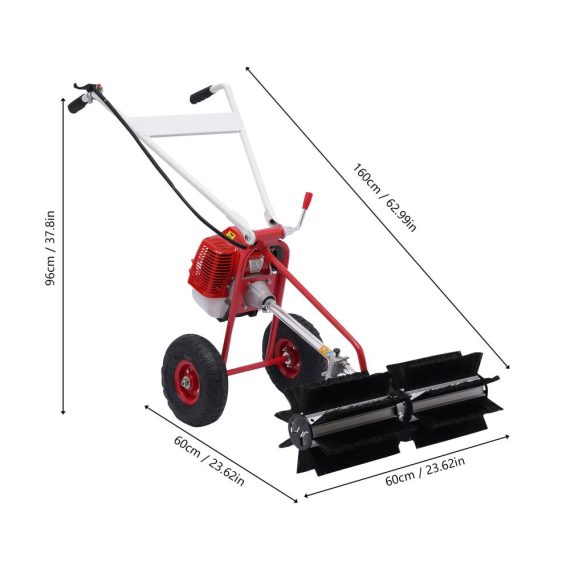 Schneefräsen 2-Takt 43cc Benzin Kehrmaschine mit Motor Wildkrautbürste Schneeschieber & Kunstrasenrechen - Effiziente Rasengraspflege & Unkrautentfernung