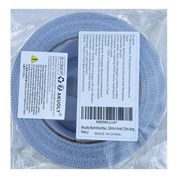 Aluminiumklebebänder 50mmx25m - Selbstklebendes Aluband mit Glasgittergewebe - Thermoshield Hitzeschutz - Temperaturbeständig von -30 bis 120°C