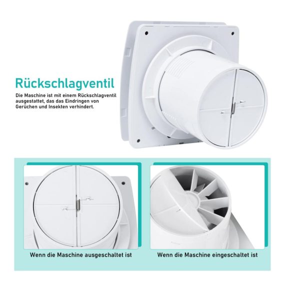 Leiser Ø100mm Badlüfter 130m³/h - Effizienter Wandventilator für Badezimmer & WC Weiß - Abluftventilator mit Rücklaufklappe für Entfeuchtung und Belüftung
