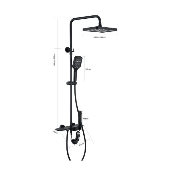 4-Funktionen Duschsystem mit LED-Temperaturanzeige - Regenduschkopf Handbrause Wasserfallarmatur Bidet-Sprüher - Schwarz