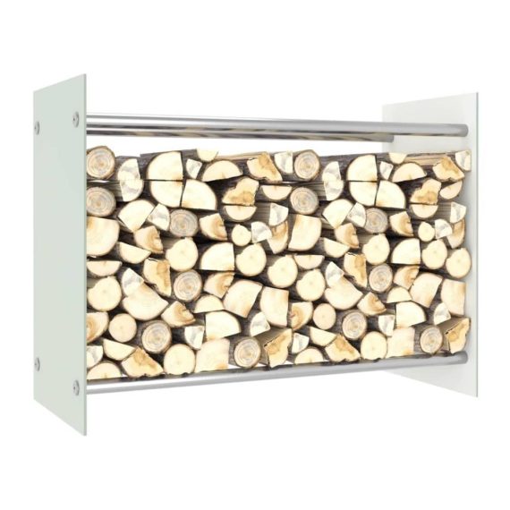 Holzkörbe Möbelset Kaminholzregal in Weiß mit Glas 80x35x60cm – Stilvolle Aufbewahrungslösung