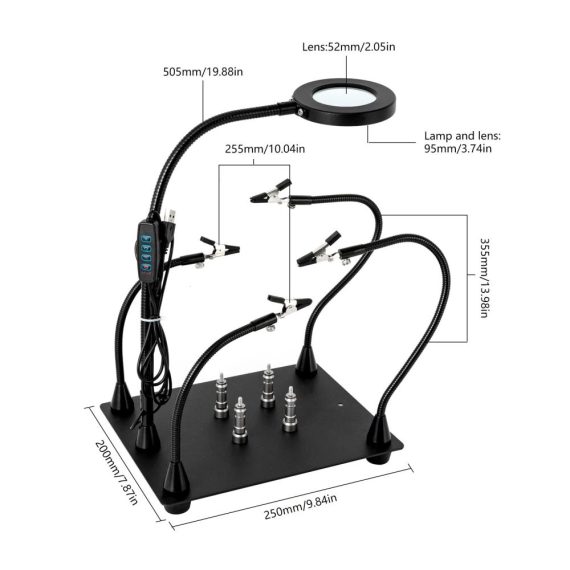 Lötsets & Lötstationen Magnetische Hilfe mit LED-Lupenlampe Flexible Metallarme und PCB-Säulenhalterung