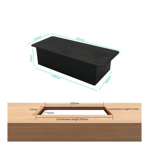 Mehrfachsteckdosen Tischplatte Pop-Up Tischsteckdose mit 2 Steckdosen 2 USB-Anschlüssen & Type-C Verbindung in Schwarz