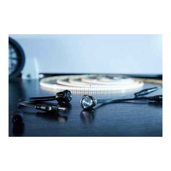 Dimmschalter mit Speicherfunktion und blauer LED DC12V/24V für 16mm Montageloch Silber segmentiert (1er Pack) - Onsinn Dimmschalter
