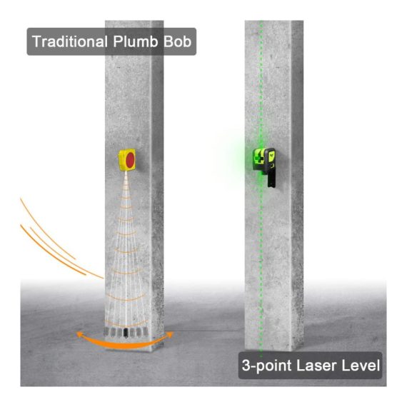 Grüner Strahl 3-Punkt-Laser - Präzises Lasermessgerät für Selbstnivellierung Löten und Positionieren - 60m Reichweite mit Bodenständer Magnetischer Halterung und Transporttasche (Modell 9300G