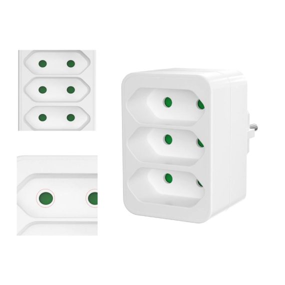 3-Fach Steckdosenadapter EU Stecker - Kompakter Doppelstecker für Reisen und Büro - 250V/16A 3680W Max - Praktischer 3 in 1 AC Adapter