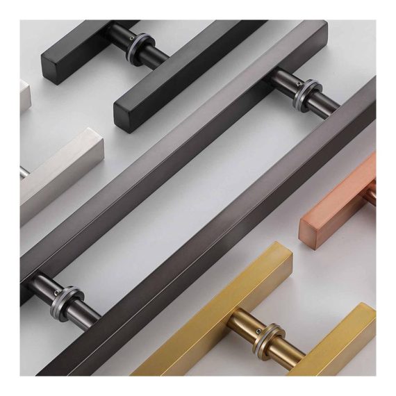 Edelstahl Scheunentor-Hardware-Kit mit quadratischem H-förmigem Doppelseitigem Eingangstürgriff - Moderne Türklinken für Innen- und Außenbereiche Push-Pull-Türgriff-Set für Duschglaseingänge (Chrom 80 cm/315 Zoll