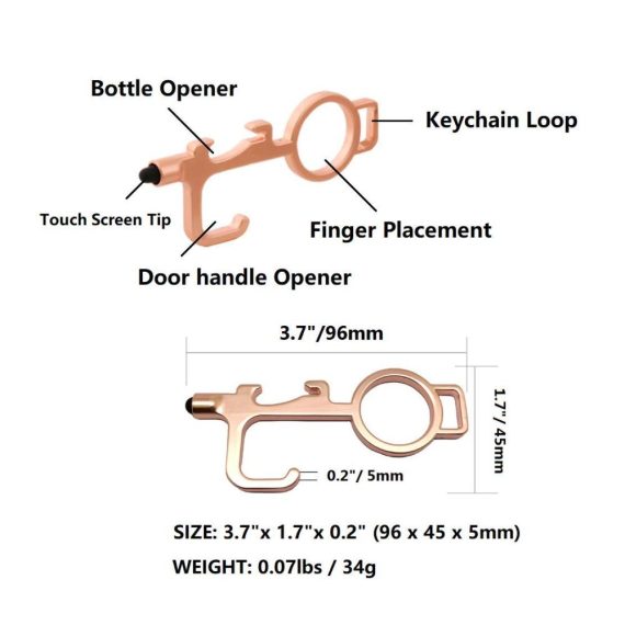 Multifunktionswerkzeuge Berührungsloser Türöffner mit Stiftspitzen für Aufzug und Flaschenöffner – Tragbarer EDC No Touch-Schlüsselbund (4 pcs Gelb
