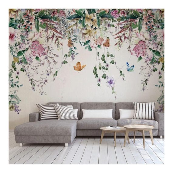 3D-Aquarell Blumen Weinrebe Selbstklebende Tapete - Idyllischer Raum Abnehmbare Tapete mit Regalfutter - Vinyltapete Rolle 189 cm x 114 cm