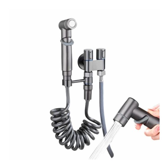 2-in-1 Bidet and Shower Control Valve with Dual Handles - Bathroom Faucet Set for Bidet and Shower Use (Gray
